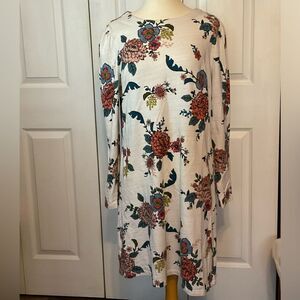 Loft‎ Floral Long Sleeve White Dress Thick Cotton 10 Large